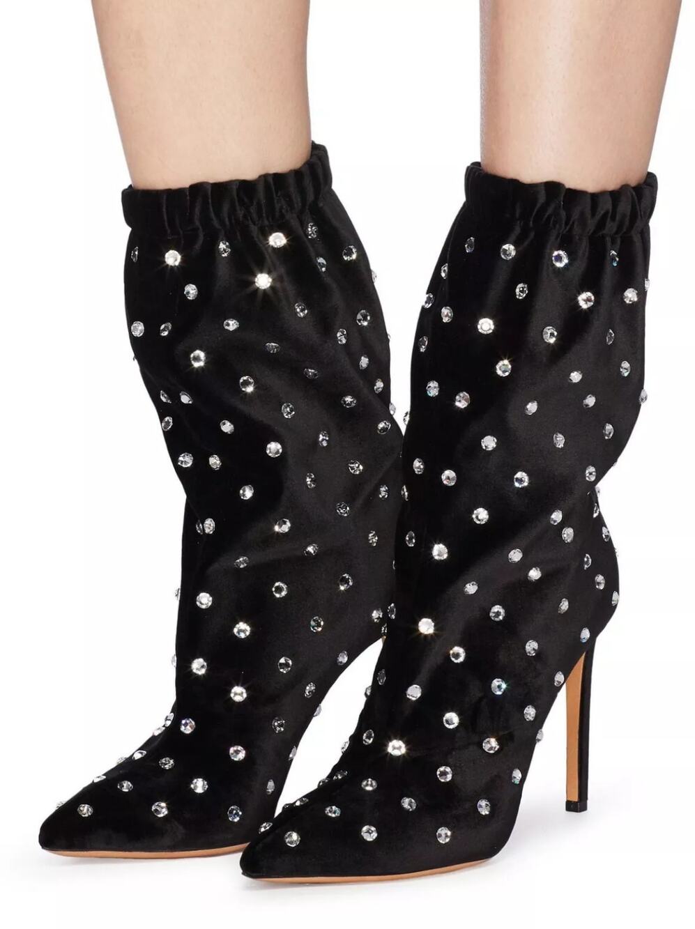 Valentino Garavani Black Velvet Crystal Sock Boot Pointed Toe Boots